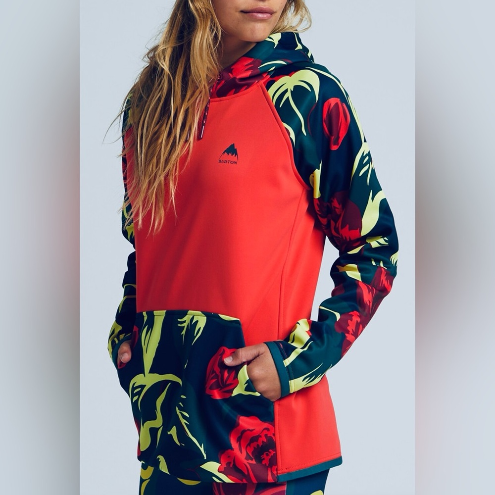 Burton * Crown Weatherproof Pullover Fleece, Hibiscus Floral Pink/red, Womens XS